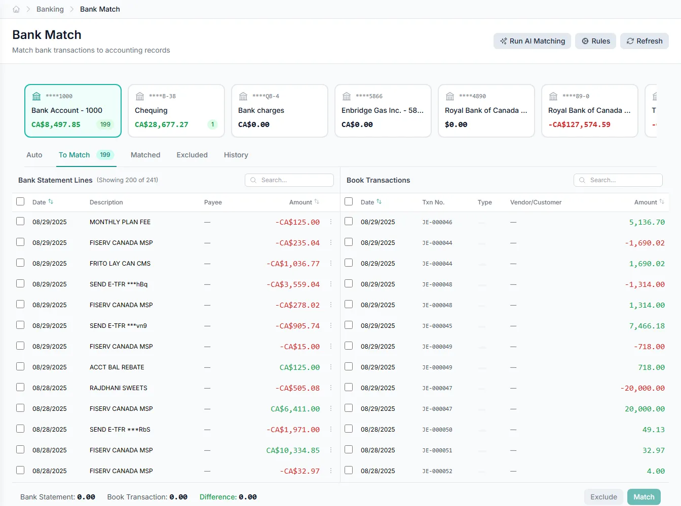 A clean reconciliation view showing only the exceptions that need you